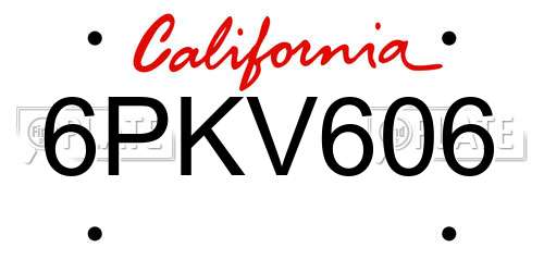 6PKV606 California License Plate