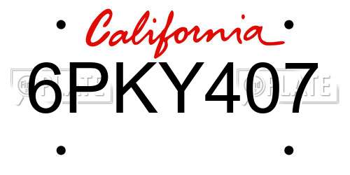 6PKY407 California License Plate