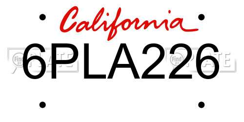 6PLA226 California License Plate