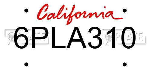 6PLA310 California License Plate
