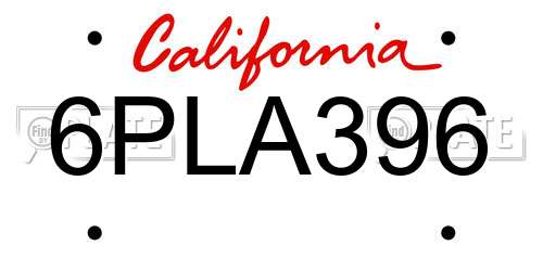 6PLA396 California License Plate