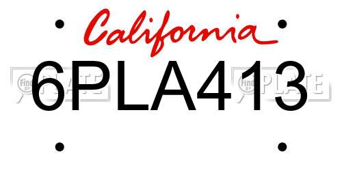 6PLA413 California License Plate