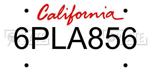 6PLA856 California License Plate