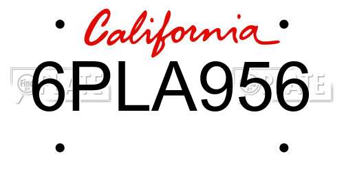 6PLA956 California License Plate