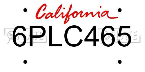 6PLC465 California License Plate