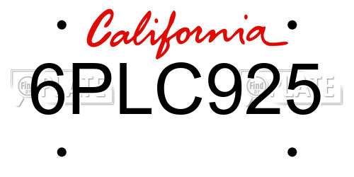 6PLC925 California License Plate
