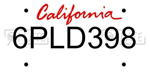 6PLD398 California License Plate