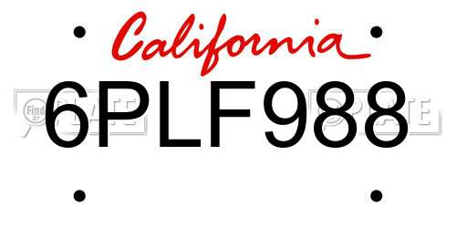 6PLF988 California License Plate