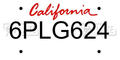 6PLG624 California License Plate