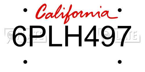 6PLH497 California License Plate