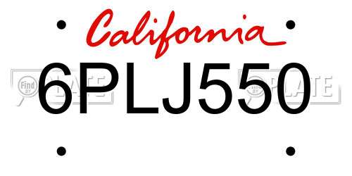 6PLJ550 California License Plate