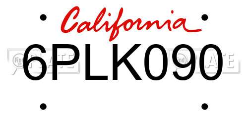6PLK090 California License Plate