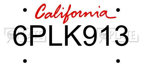 6PLK913 California License Plate
