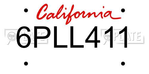 6PLL411 California License Plate
