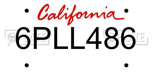 6PLL486 California License Plate