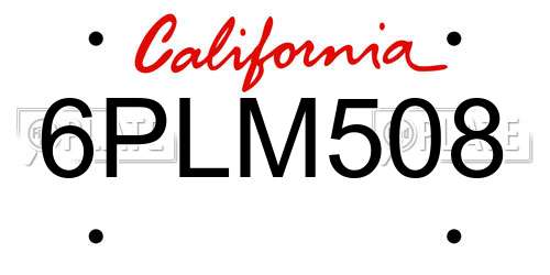 6PLM508 California License Plate