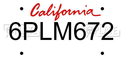 6PLM672 California License Plate