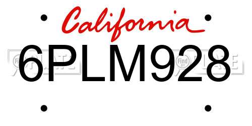 6PLM928 California License Plate