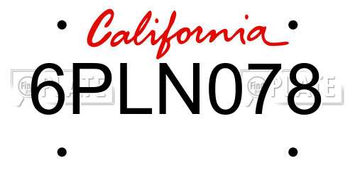 6PLN078 California License Plate