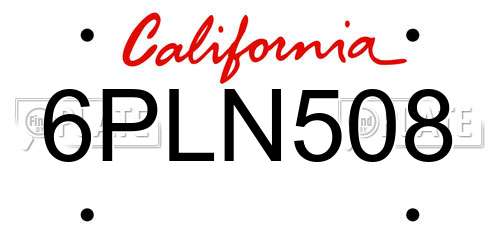 6PLN508 California License Plate