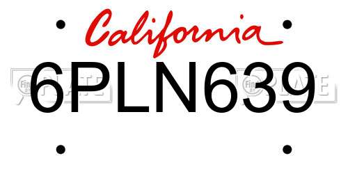 6PLN639 California License Plate