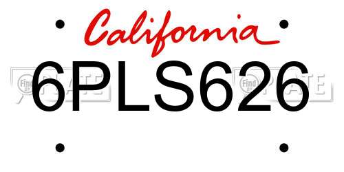 6PLS626 California License Plate