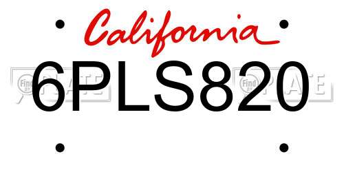 6PLS820 California License Plate