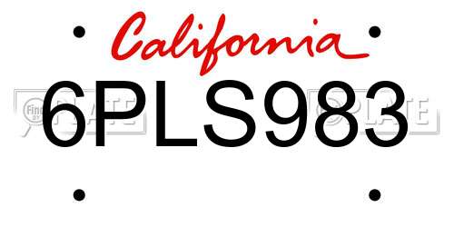 6PLS983 California License Plate