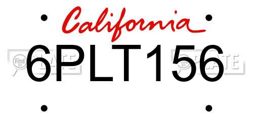 6PLT156 California License Plate