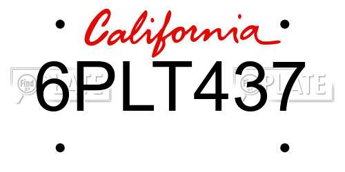 6PLT437 California License Plate