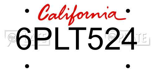 6PLT524 California License Plate