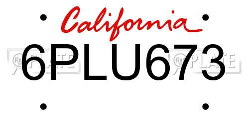 6PLU673 California License Plate