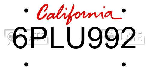 6PLU992 California License Plate