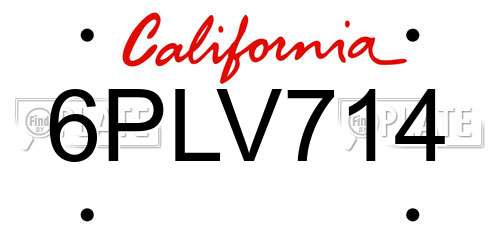 6PLV714 California License Plate
