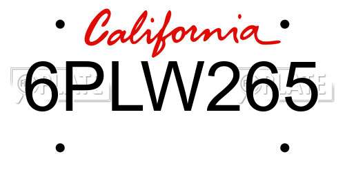 6PLW265 California License Plate