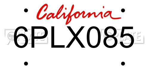 6PLX085 California License Plate