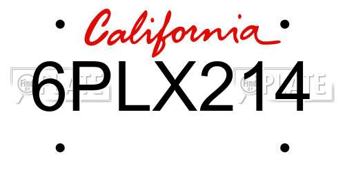 6PLX214 California License Plate