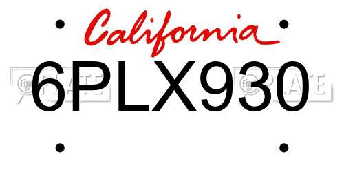 6PLX930 California License Plate