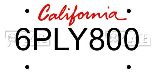 6PLY800 California License Plate