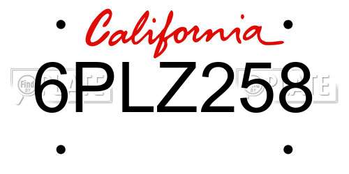 6PLZ258 California License Plate