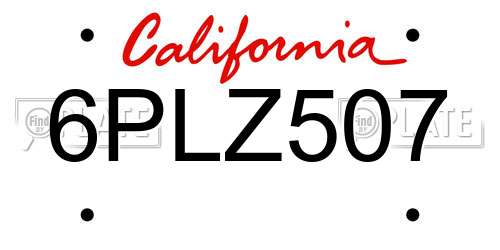 6PLZ507 California License Plate