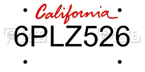 6PLZ526 California License Plate
