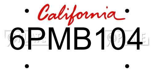 6PMB104 California License Plate