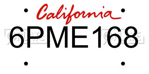 6PME168 California License Plate