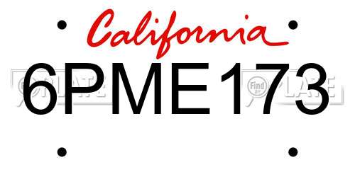 6PME173 California License Plate