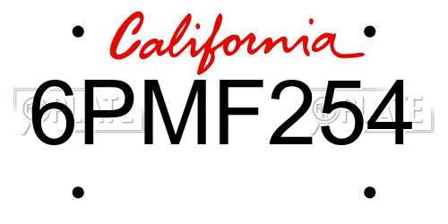 6PMF254 California License Plate