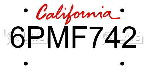 6PMF742 California License Plate