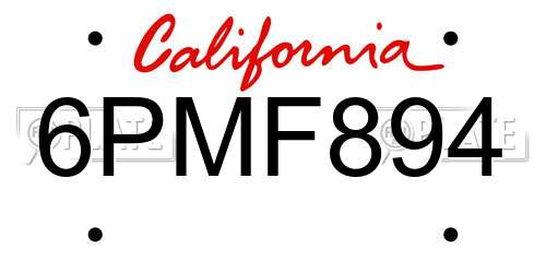 6PMF894 California License Plate