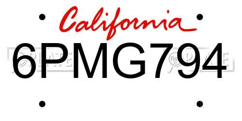 6PMG794 California License Plate