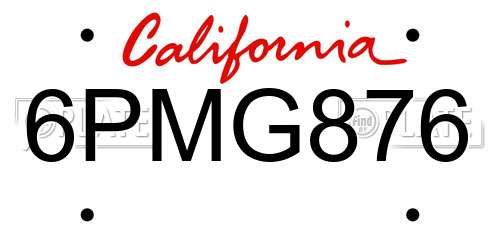 6PMG876 California License Plate